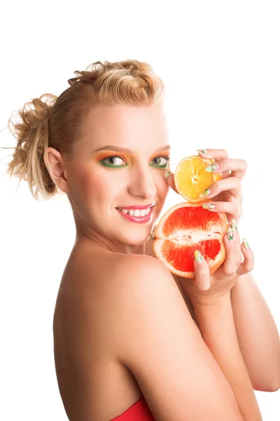 Mujer con pomelo — Foto de Stock