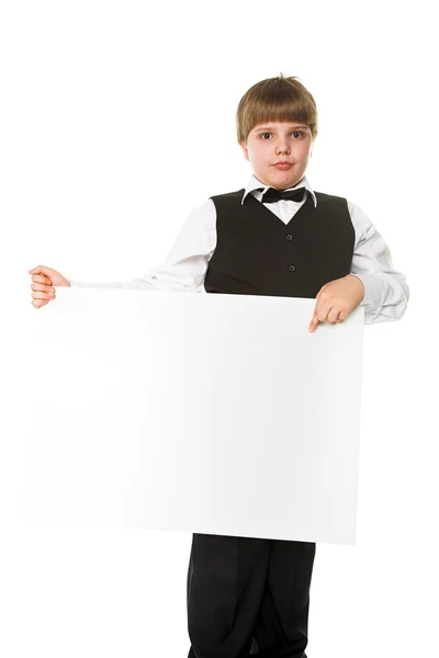 Boy with billboard — Stock Photo, Image