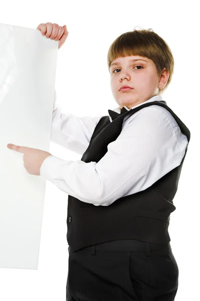 Boy with billboard — Stock Photo, Image