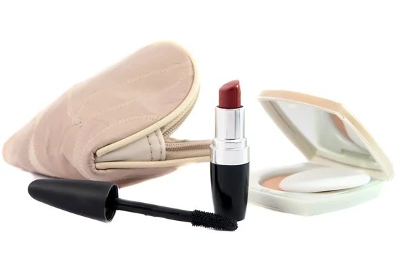 Face powder, mascara, lipstick — Stock Photo, Image