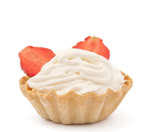 Strawberries and cream in a basket — Stock Photo, Image
