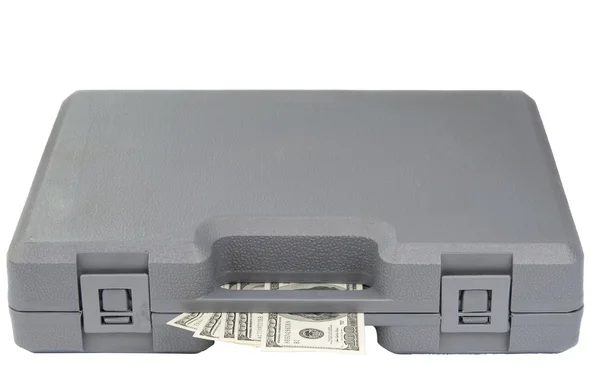 Étui gris avec billets de dollars — Photo