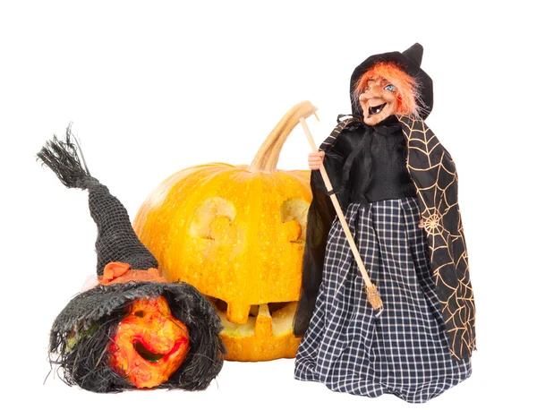 Pumpkin and witch on Halloween — Stock Photo, Image