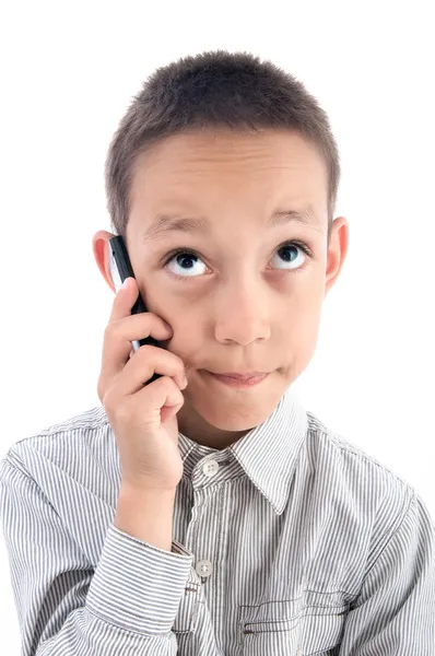 Chlapec s telefonem — Stock fotografie