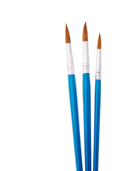 Üç mavi Boya fırçaları — Stok fotoğraf