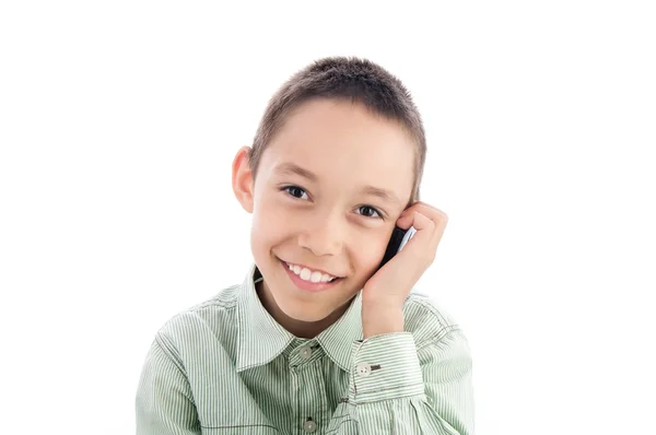 Хлопчик дзвонить на мобільний телефон — стокове фото