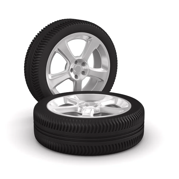 Två disk hjul på vit bakgrund. isolerade 3d-bild — Stockfoto