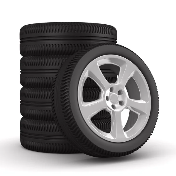 Cinco ruedas de disco sobre fondo blanco. Imagen 3D aislada —  Fotos de Stock