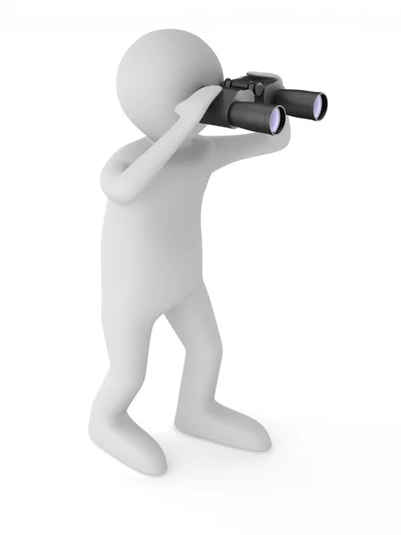 Homem com binocular sobre fundo branco. Imagem 3d isolada — Fotografia de Stock