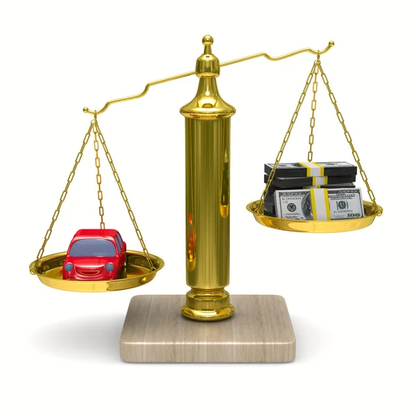 Stock image Car and cashes on scales. Isolated 3D image