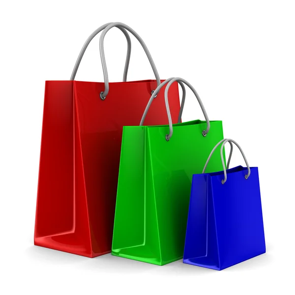 Three shoping bags on white. Isolated 3D image — Stock Photo, Image