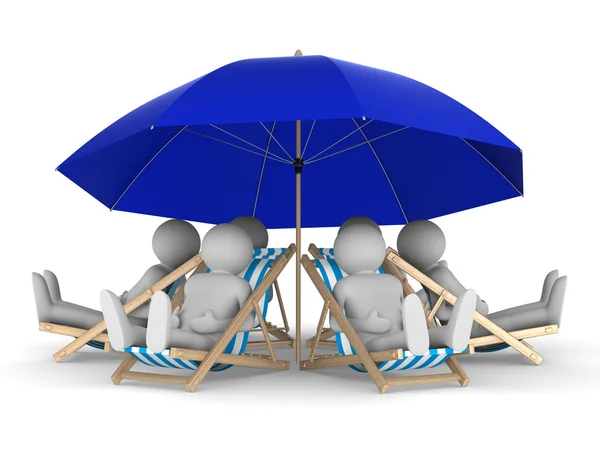 Odpoczynek pod parasolem. na białym tle obraz 3d — Zdjęcie stockowe