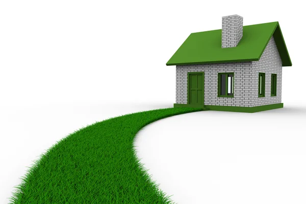 Дорога до будинку з трави. Ізольоване 3D зображення — стокове фото