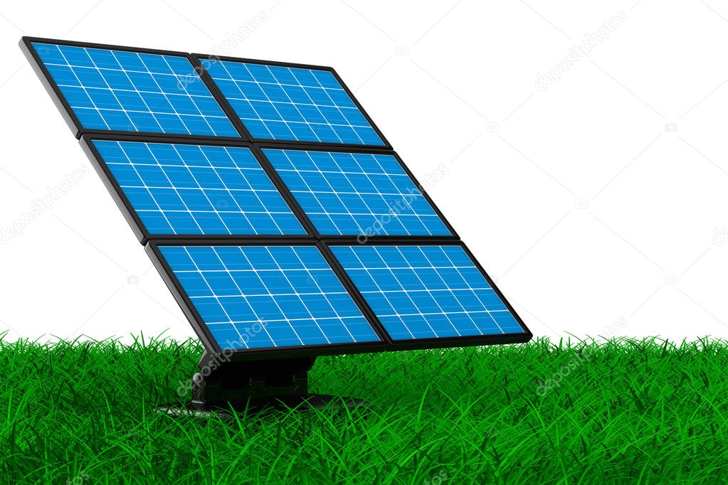 Solar battery on grass. Isolated 3d image