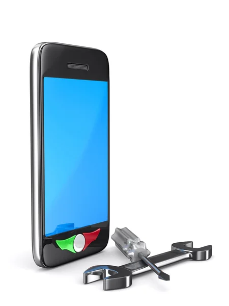 Telefon reparation på vit bakgrund. isolerade 3d-bild — Stockfoto