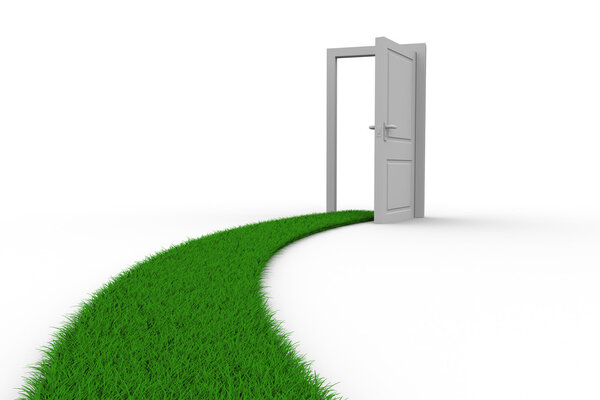 Road to door from grass. Isolated 3D image