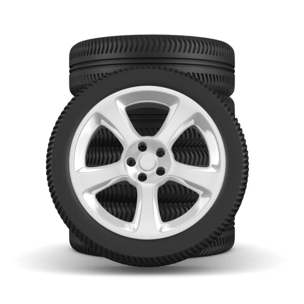 Fem disk hjul på vit bakgrund. isolerade 3d-bild — Stockfoto