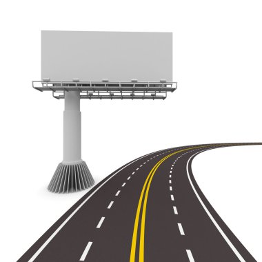 Asphalted road with billboard. Isolated 3D image clipart