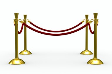 Gold stanchions on white background. Isolated 3D image clipart