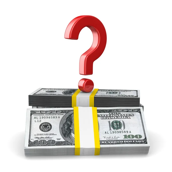 Question on pack of dollars. Isolated 3D image — Stock Photo, Image