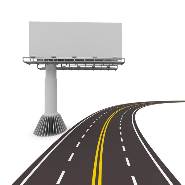 Ασφαλτοστρωμένος δρόμος με το billboard. απομονωμένες 3d εικόνας — Φωτογραφία Αρχείου