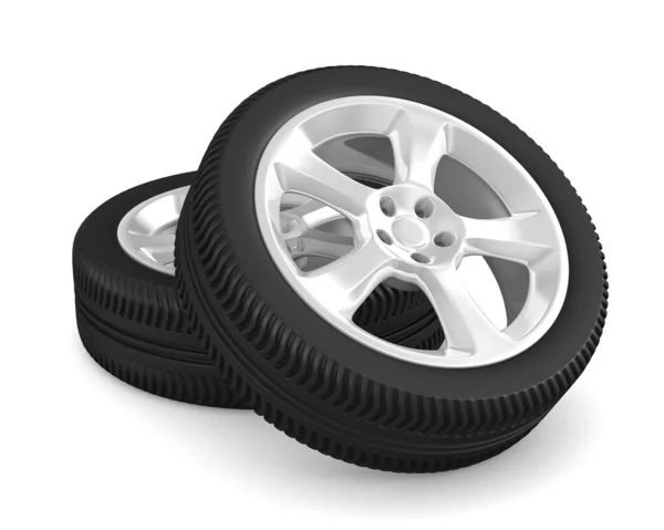Två disk hjul på vit bakgrund. isolerade 3d-bild — Stockfoto