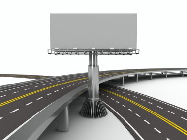 Asphalted road with billboard. Isolated 3D image clipart