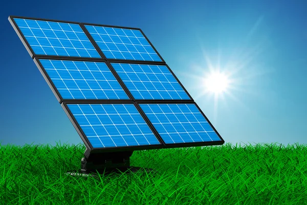 Солнечная батарея на траве. Изолированное трехмерное изображение — стоковое фото