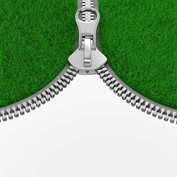 Cerniera con erba su sfondo bianco. Immagine 3D isolata — Foto Stock