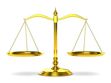 Scales justice on white background. Isolated 3D image clipart