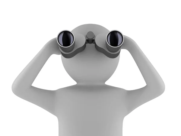 Man with binocular on white background. Isolated 3d image — Stock Photo, Image