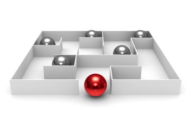 Balls in labyrinth on white background. Isolated 3D image clipart