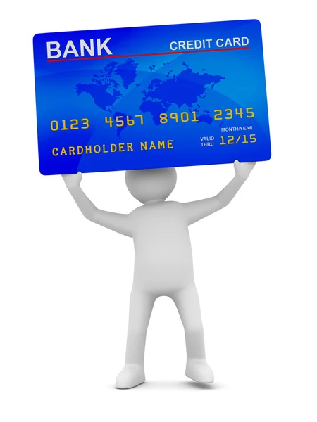 Homem com cartão de crédito. Imagem 3D isolada — Fotografia de Stock