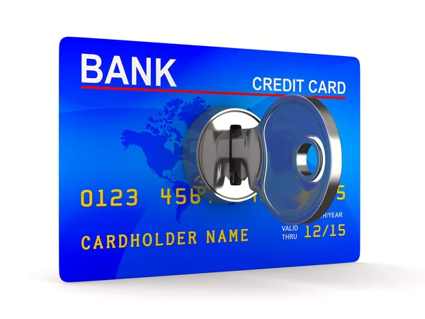 Kreditkort med nyckel. isolerade 3d-bild — Stockfoto