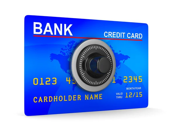 Tarjeta de crédito con llave. Imagen 3D aislada — Foto de Stock
