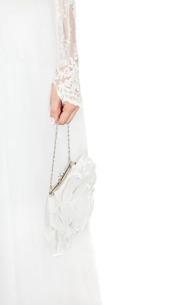 Bruid met een kleine witte handtas — Stockfoto