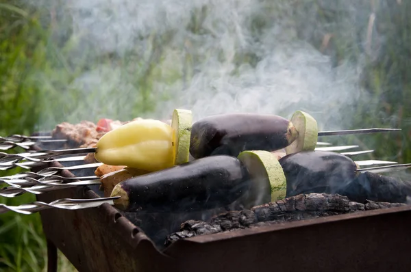 Las verduras se asan sobre un fuego —  Fotos de Stock