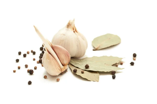 stock image Garlic, bay leaf, coriander, pepper