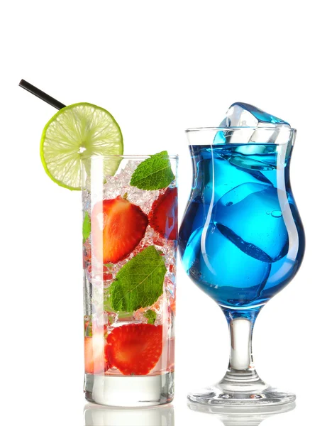 Strawberry mojito and Blue Curacao cocktails — Stock Photo, Image