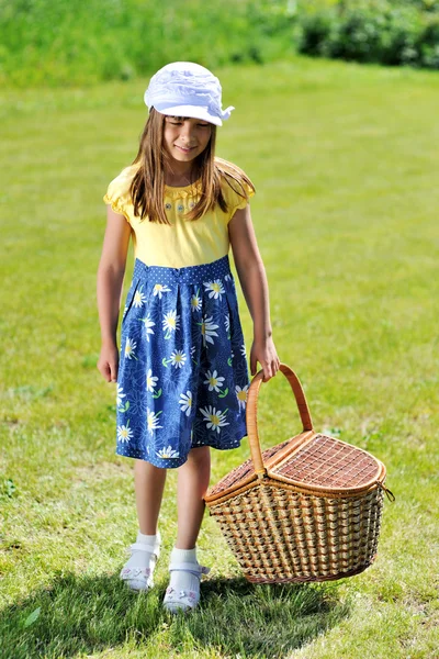 Девушка с корзиной для пикника — стоковое фото