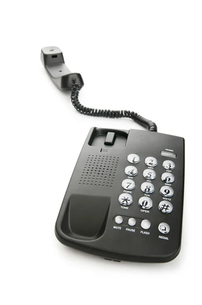 Telefon czarny na białym tle na białym tle — Zdjęcie stockowe