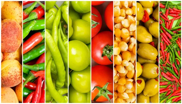 Collage de muchas frutas y verduras diferentes —  Fotos de Stock