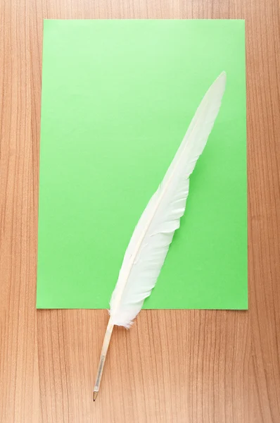 ヴィンテージライティングのコンセプトで紙と羽 — ストック写真