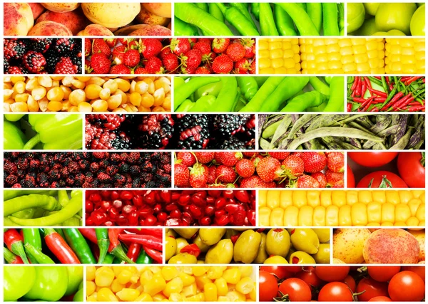Κολάζ από πολλά διαφορετικά φρούτα και λαχανικά — Φωτογραφία Αρχείου