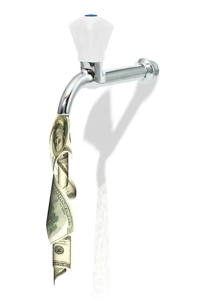 Tap with dollars flowing out of it — Stock Photo, Image