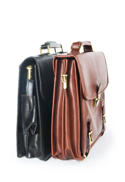 Dos maletines de cuero aislados en el blanco — Foto de Stock
