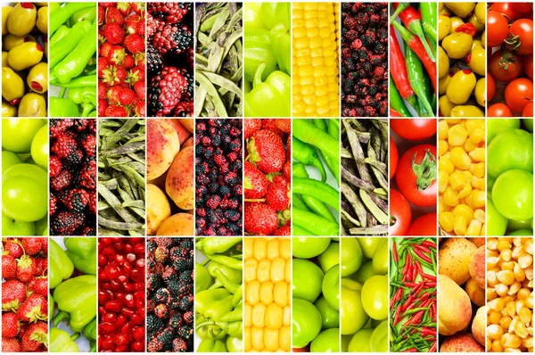 Collage van vele verschillende vruchten en groenten — Stockfoto