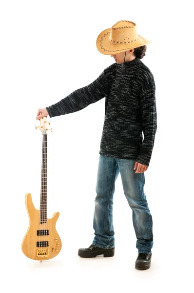 Chitarrista isolato sullo sfondo bianco — Foto Stock