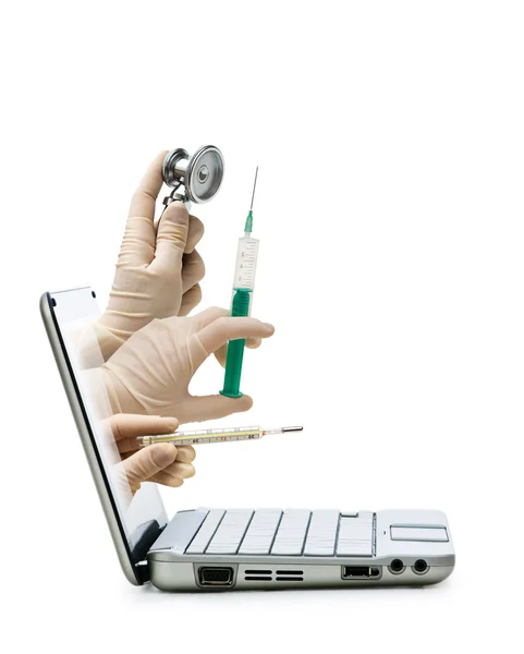 Médecin de l'écran d'ordinateur - Soins de santé ou de sécurité informatique co — Photo