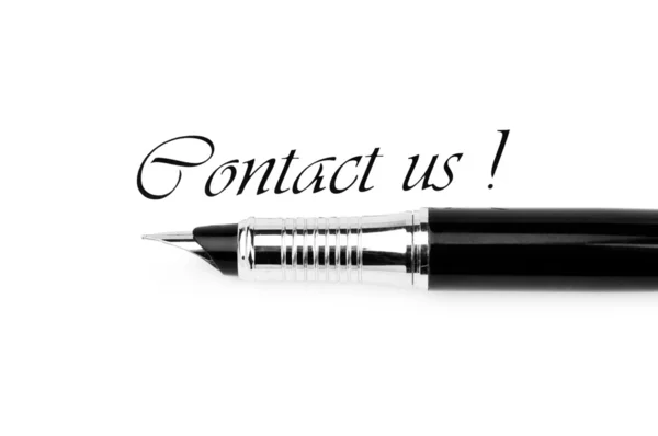 Pen and "Contact us" message on white — Stock Photo, Image